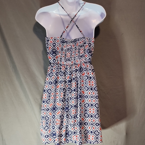 Trixxi Navy and Coral Printed Spaghetti-Strap Mini Dress - Picture 3 of 7